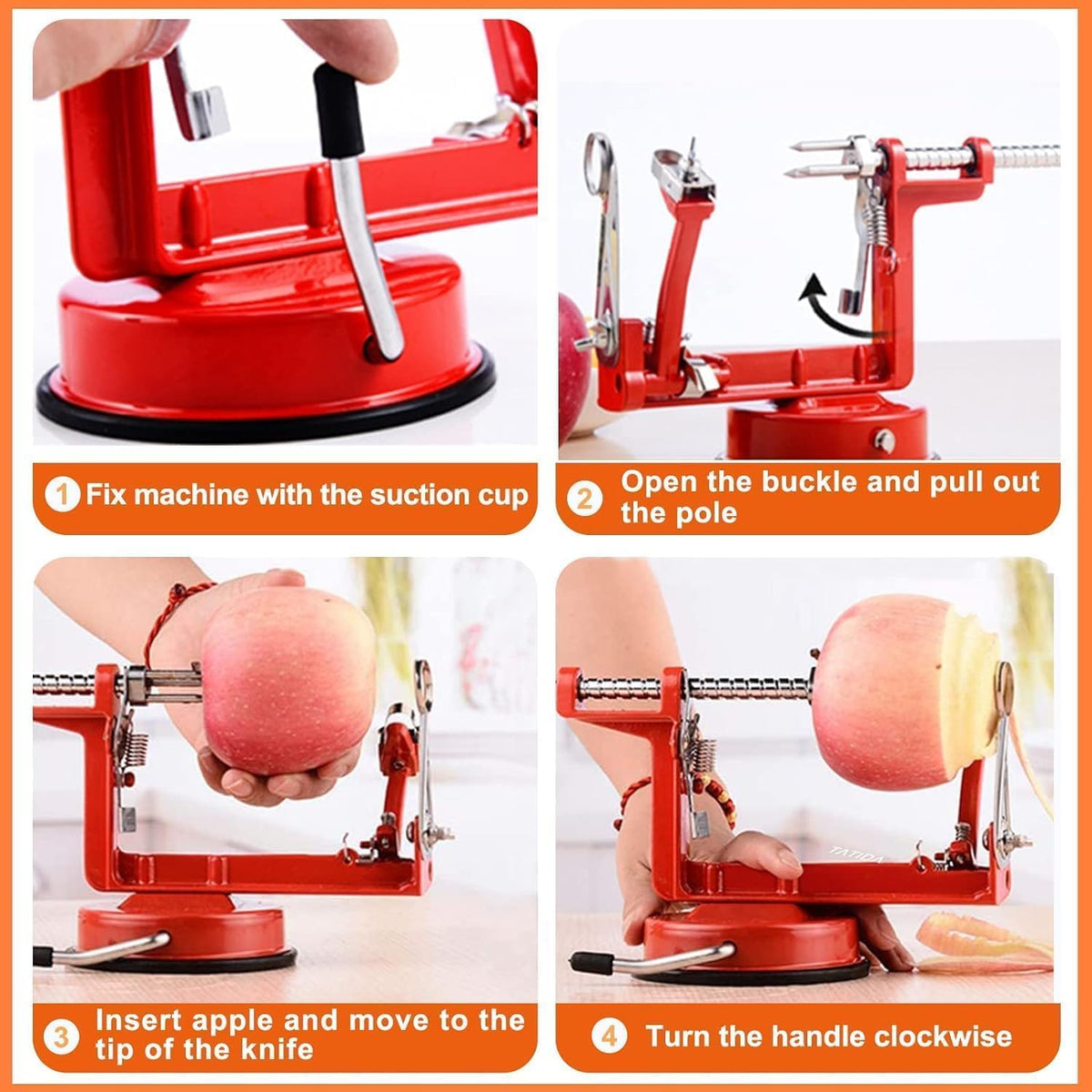 Apple Peeler Corer, 5 In 1 Apple Peeler Slicer Corer with Stainless Steel Blades and Powerful Suction Base for Apples and Potatoes(Teal)