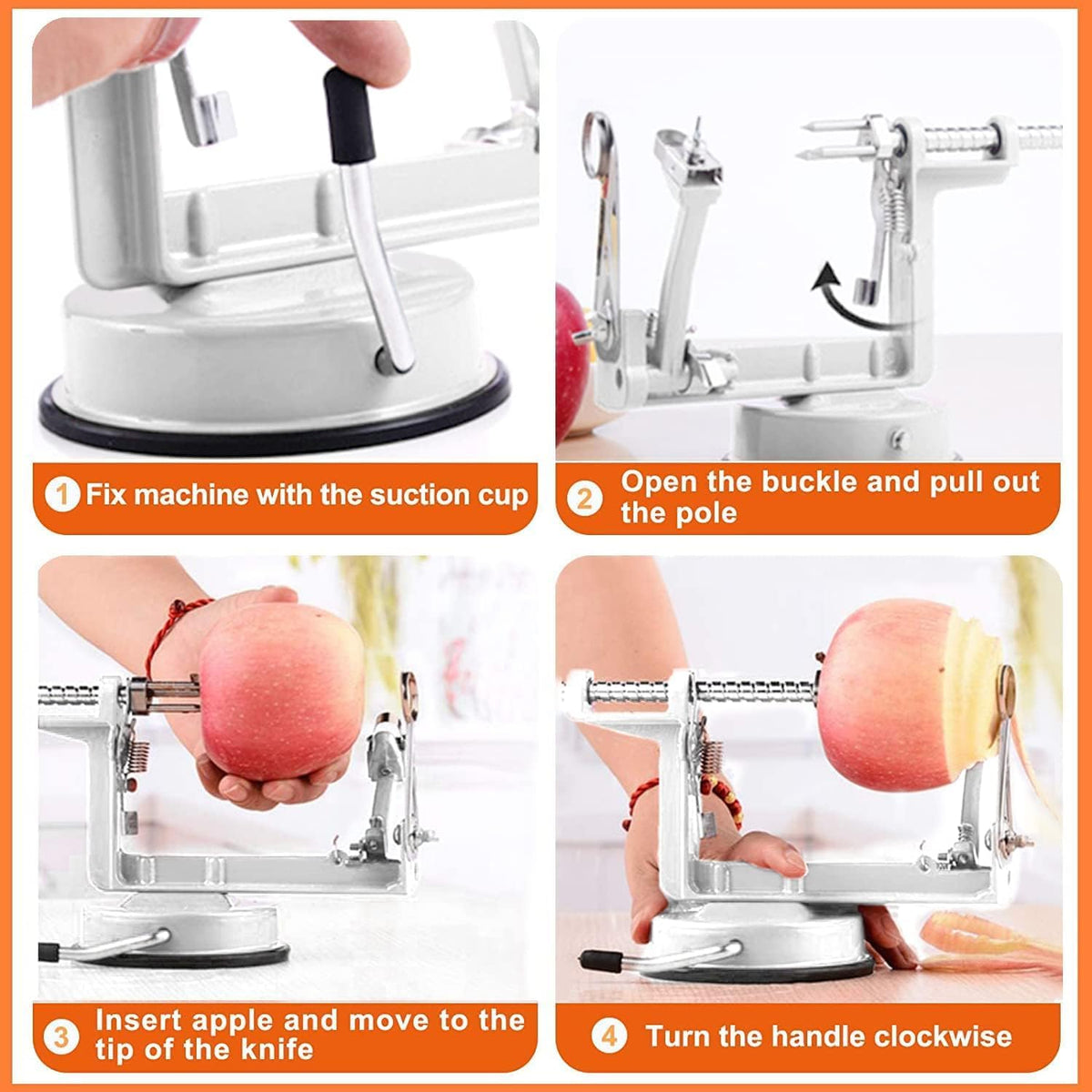 Apple Peeler Corer, 5 In 1 Apple Peeler Slicer Corer with Stainless Steel Blades and Powerful Suction Base for Apples and Potatoes(Teal)