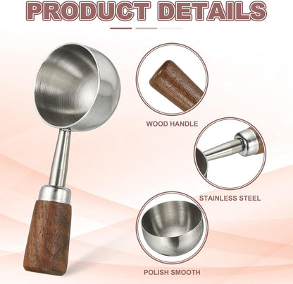 Coffee Measuring Spoon, 1.45" x 0.7" 15ml Stainless Steel Coffee Scoop with Wood Handle for Ground Coffee or Loose Leaf Tea Silver