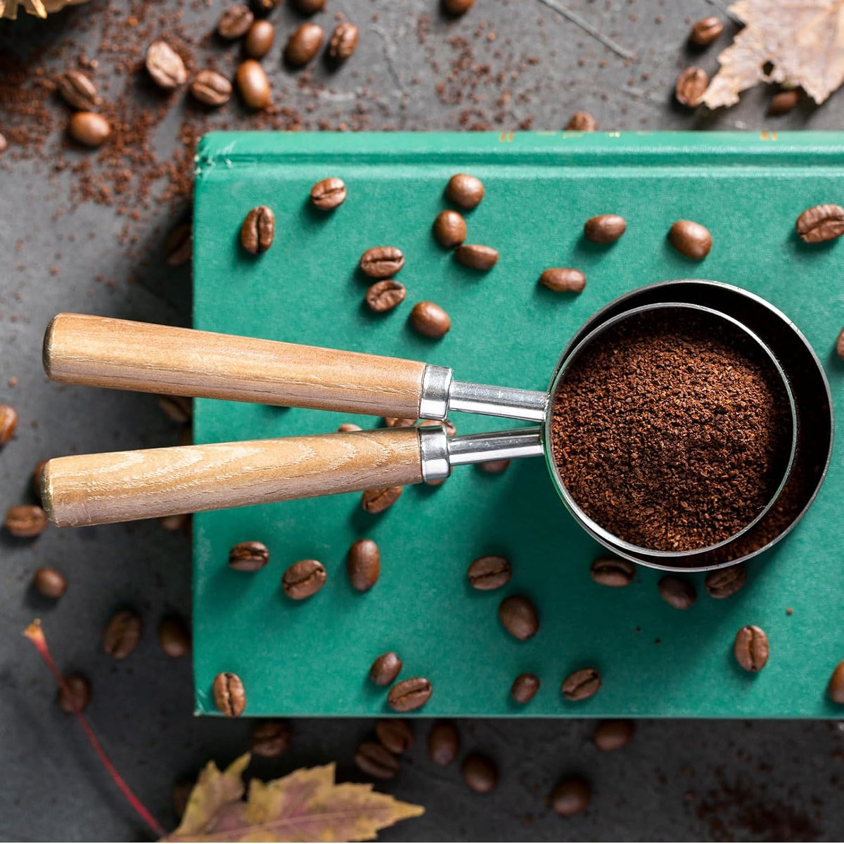 Coffee Measuring Spoon, 1.45" x 0.7" 15ml Stainless Steel Coffee Scoop with Wood Handle for Ground Coffee or Loose Leaf Tea Silver