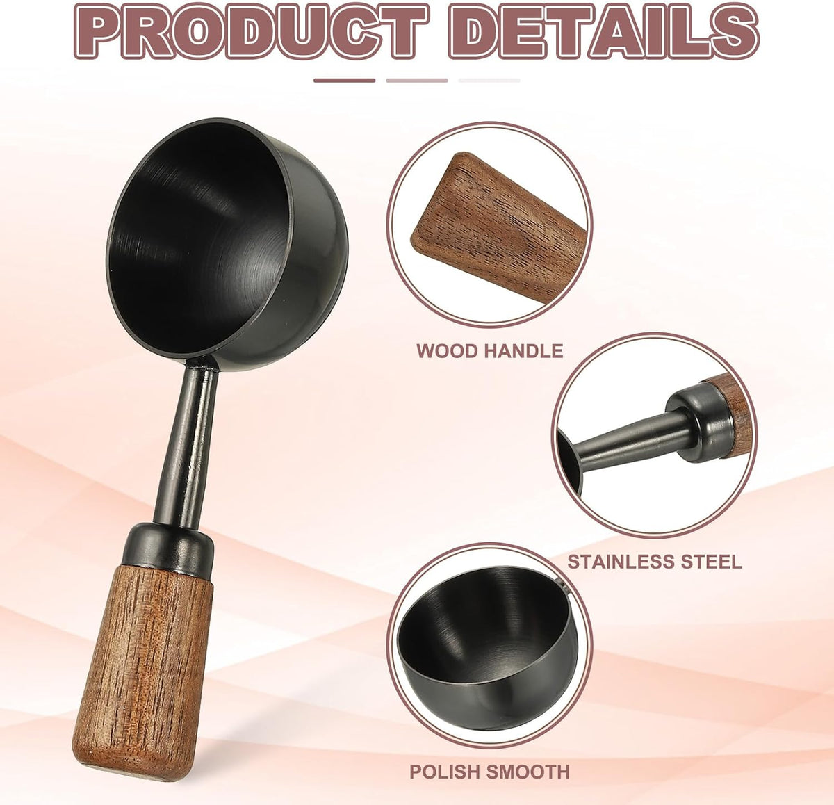 Coffee Measuring Spoon, 1.45" x 0.7" 15ml Stainless Steel Coffee Scoop with Wood Handle for Ground Coffee or Loose Leaf Tea Silver
