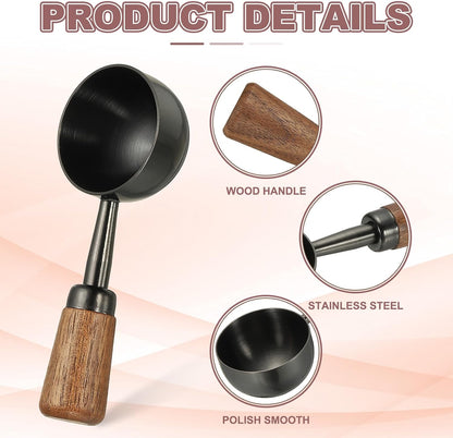 Coffee Measuring Spoon, 1.45" x 0.7" 15ml Stainless Steel Coffee Scoop with Wood Handle for Ground Coffee or Loose Leaf Tea Silver