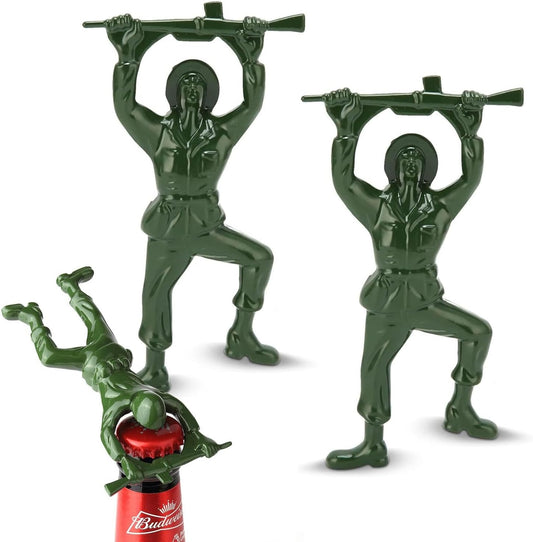 2pc-Creative 3D Army Man Bottle Opener,Unique Easy Opening Bottle Opener for Beer and beverage （Green ）