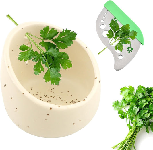 Herb Stripper Bowl, Ceramic Herb Peeling Bowl, Kitchen Herbs Leaf Stripping Tool, Pottery Herbs Peeler with 9-Hole Stainless Steel Peeler for Kale,Thyme,Basil,Rosemary Stripper