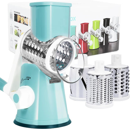 5 in 1 Rotary Cheese Grater Hand Crank with Reinforced Suction | Multifunctional Cheese Shredder, Coarse/Fine Shredding, Slicing & Chopping, Perfect for Veggies & Nuts, Easy to Use, Black