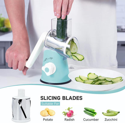 5 in 1 Rotary Cheese Grater Hand Crank with Reinforced Suction | Multifunctional Cheese Shredder, Coarse/Fine Shredding, Slicing & Chopping, Perfect for Veggies & Nuts, Easy to Use, Black