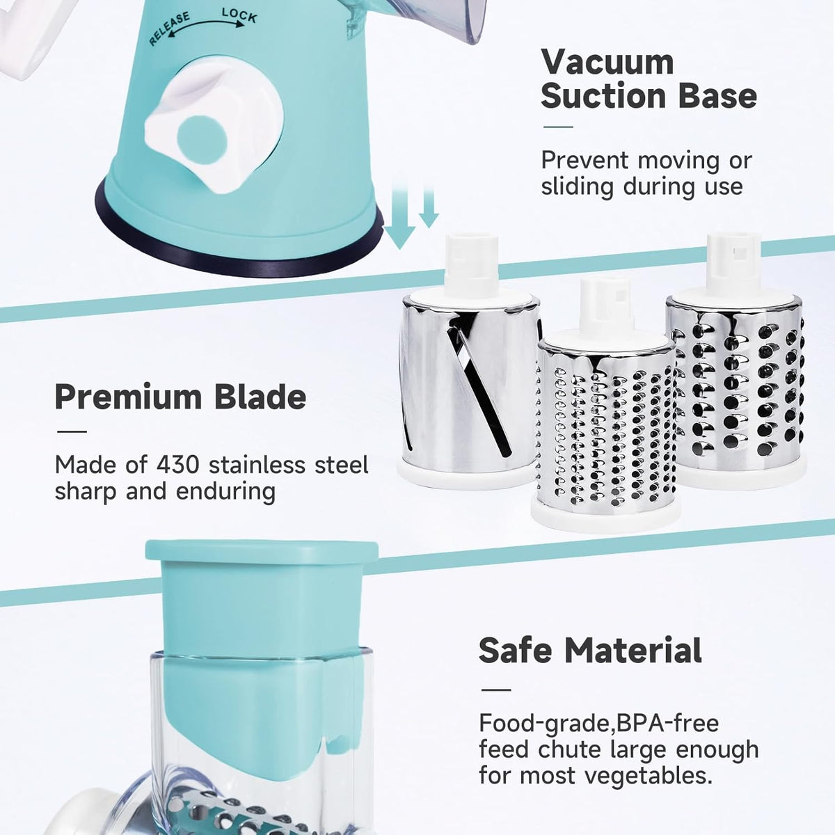5 in 1 Rotary Cheese Grater Hand Crank with Reinforced Suction | Multifunctional Cheese Shredder, Coarse/Fine Shredding, Slicing & Chopping, Perfect for Veggies & Nuts, Easy to Use, Black
