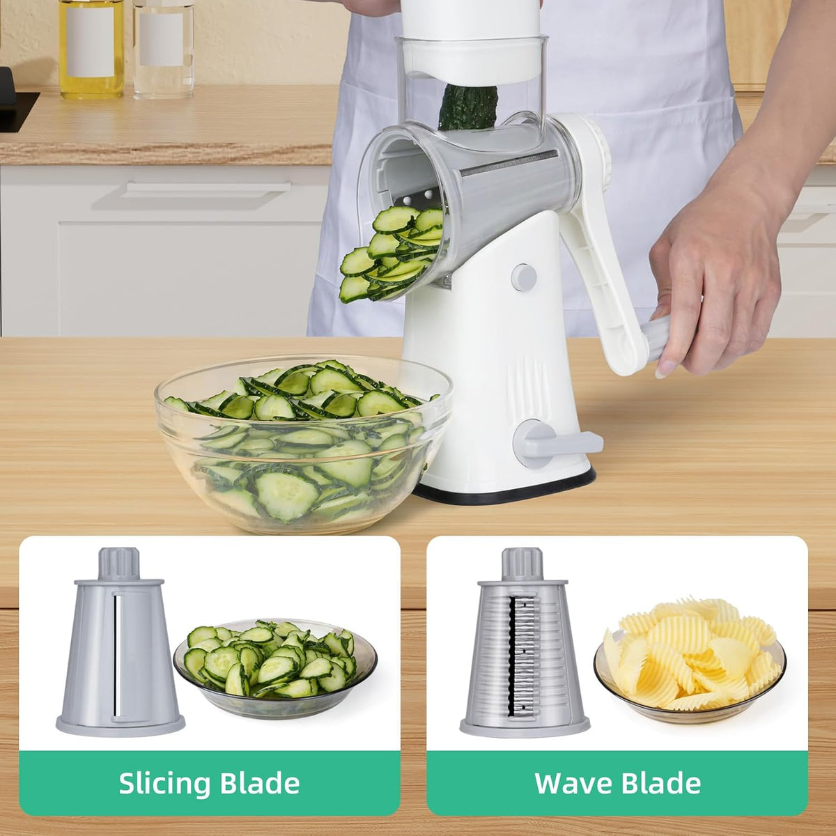 5 in 1 Rotary Cheese Grater Hand Crank with Reinforced Suction | Multifunctional Cheese Shredder, Coarse/Fine Shredding, Slicing & Chopping, Perfect for Veggies & Nuts, Easy to Use, Black