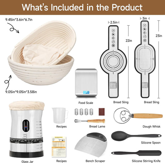 Pro Sourdough Starter Kit- 50oz Large Capacity Sourdough Starter Jar,17 Flavor Recipes,2 Bread Proofing Baskets,Food Scale,Bench Scraper,Bread Lame,Complete Sourdough Bread Baking Supplies