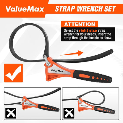 2-piece Strap Wrench Set, Adjustable Oil Filter Wrench for Shower Head Water Filter, Jar Opener Set | 4" (Small) and 6"(Large), Adjustable, No Scratch, Use for Faucet Shower Head Water Filter