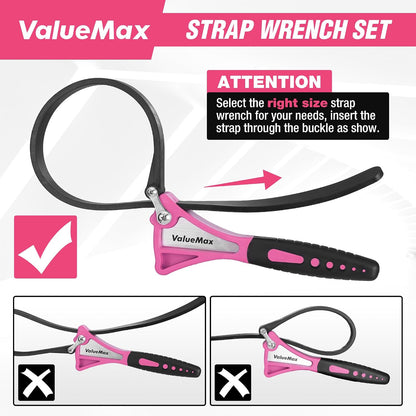 2-piece Strap Wrench Set, Adjustable Oil Filter Wrench for Shower Head Water Filter, Jar Opener Set | 4" (Small) and 6"(Large), Adjustable, No Scratch, Use for Faucet Shower Head Water Filter