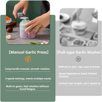 3-Speed Manual Food Chopper-Hand Crank Vegetable Chopper & Garlic Mincer for Effortless Dicing of Onions, Nuts, and Salsa - Compact Kitchen Gadget (100ML)