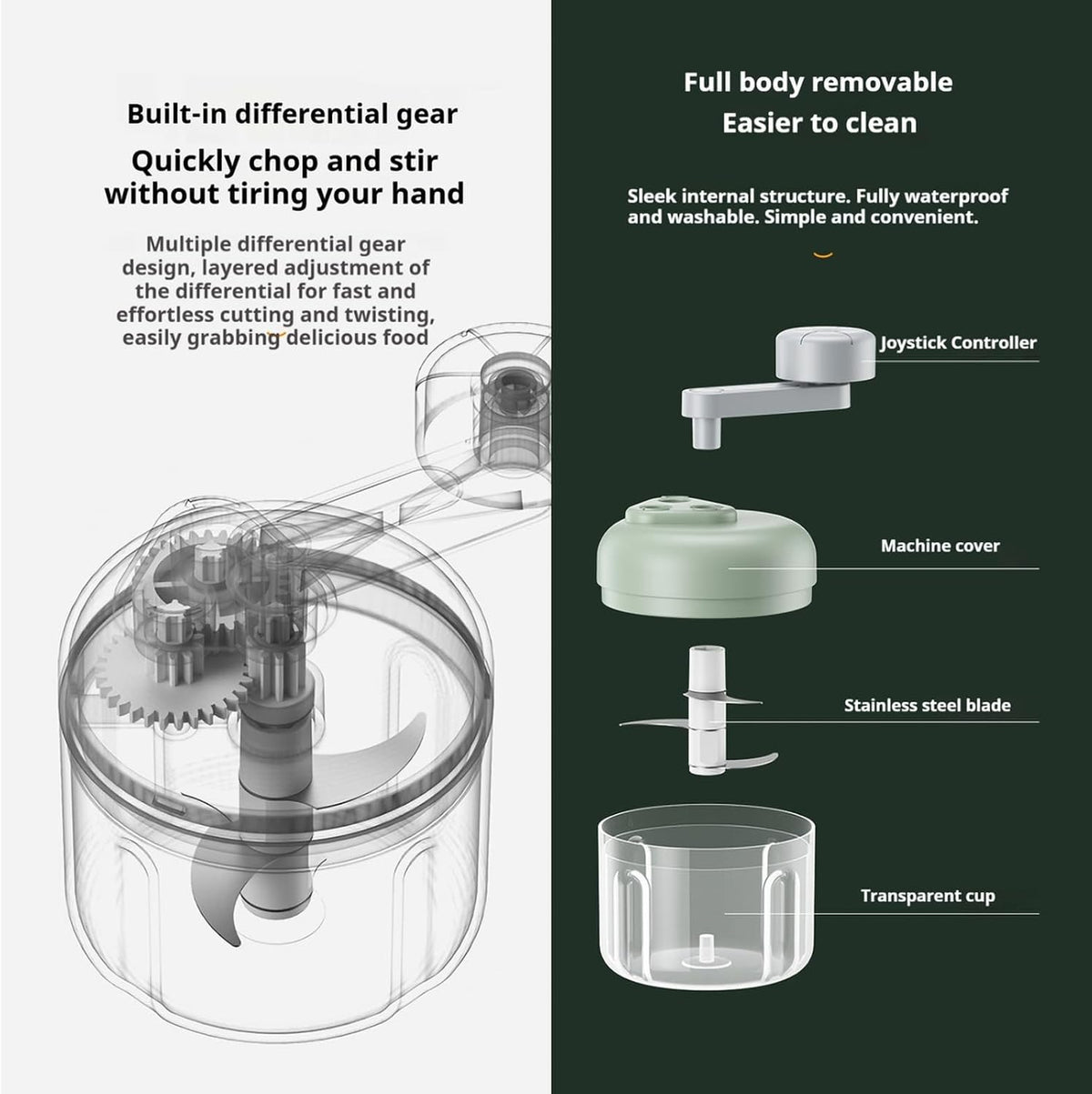 3-Speed Manual Food Chopper-Hand Crank Vegetable Chopper & Garlic Mincer for Effortless Dicing of Onions, Nuts, and Salsa - Compact Kitchen Gadget (100ML)