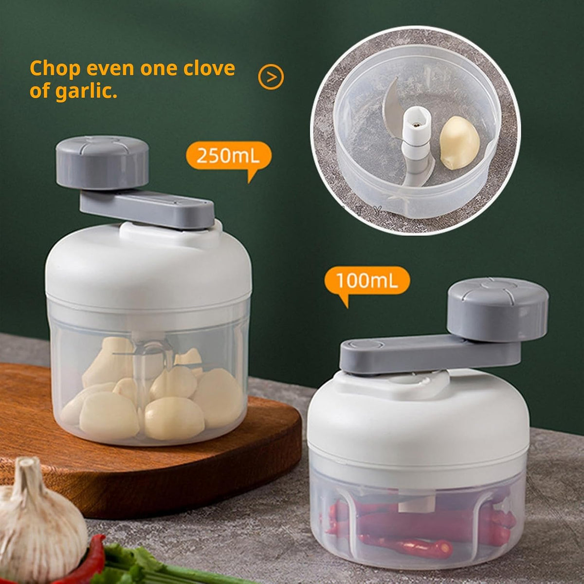 3-Speed Manual Food Chopper-Hand Crank Vegetable Chopper & Garlic Mincer for Effortless Dicing of Onions, Nuts, and Salsa - Compact Kitchen Gadget (100ML)