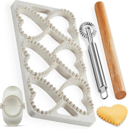 Ravioli Maker Press, Ravioli Cutter, 8-Cavity Square Mold, Empanada Press | 8-cavity 1.85-inch square ravioli mold makes 8 at once; includes 2.6-inch empanada press, cutter wheel, rolling pin and brush