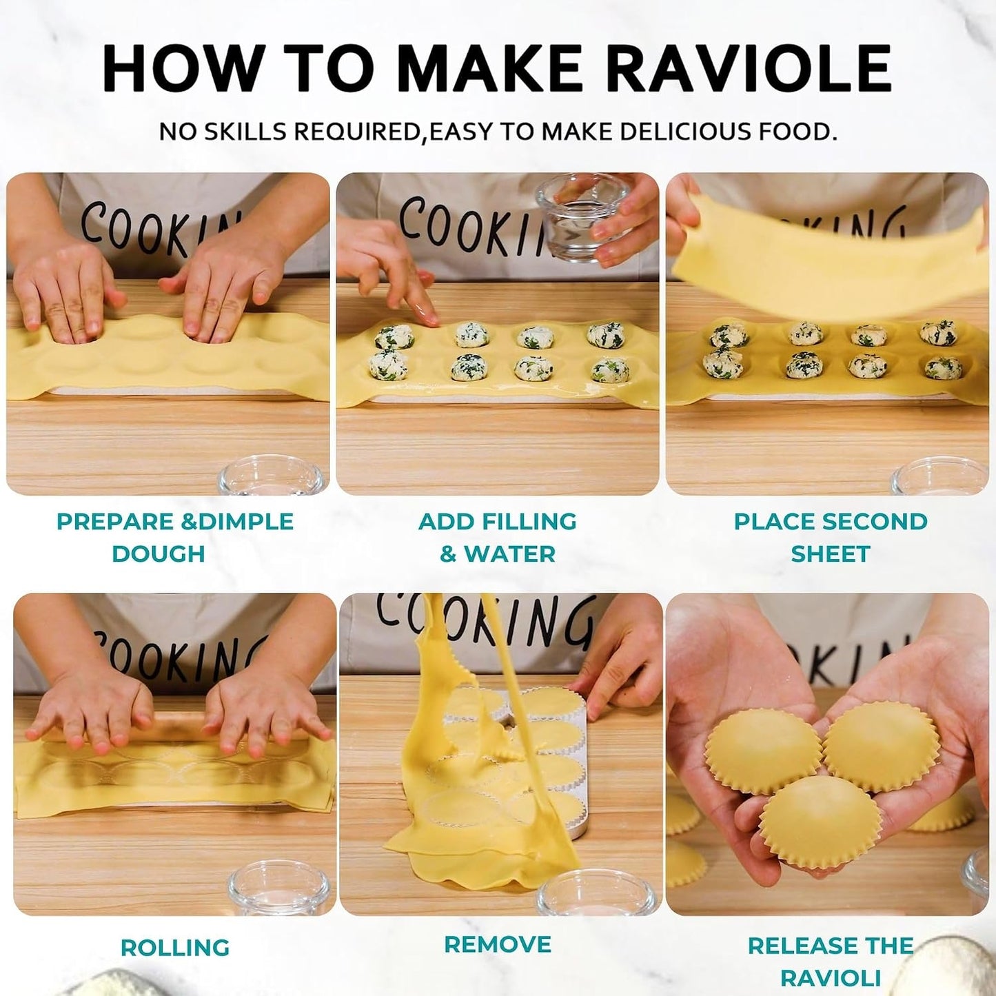 Ravioli Maker Press, Ravioli Cutter, 8-Cavity Square Mold, Empanada Press | 8-cavity 1.85-inch square ravioli mold makes 8 at once; includes 2.6-inch empanada press, cutter wheel, rolling pin and brush