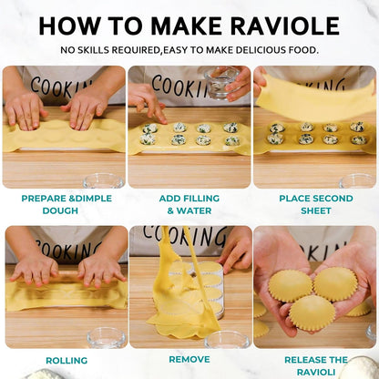 Ravioli Maker Press, Ravioli Cutter, 8-Cavity Square Mold, Empanada Press | 8-cavity 1.85-inch square ravioli mold makes 8 at once; includes 2.6-inch empanada press, cutter wheel, rolling pin and brush