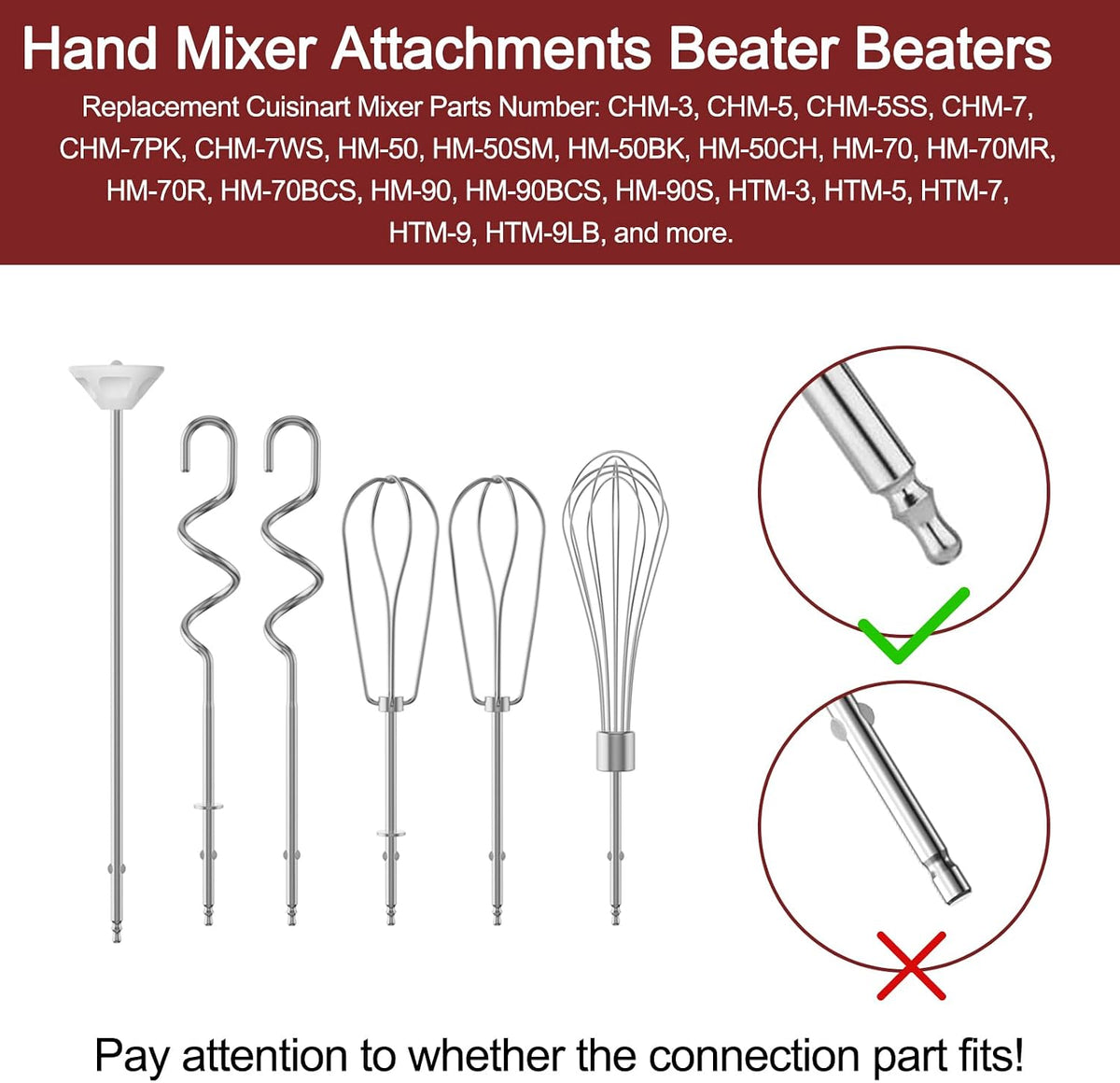 Hand Mixer Beaters Attachments for Cuisinart Hand Mixer CHM Series | 6 Pcs Hand Mixer Beaters Dough Hook and Blending Rod for Cuisinart Hand Mixer Attachments CHM-3 CHM-5 CHM-7 HM-50 HM-70