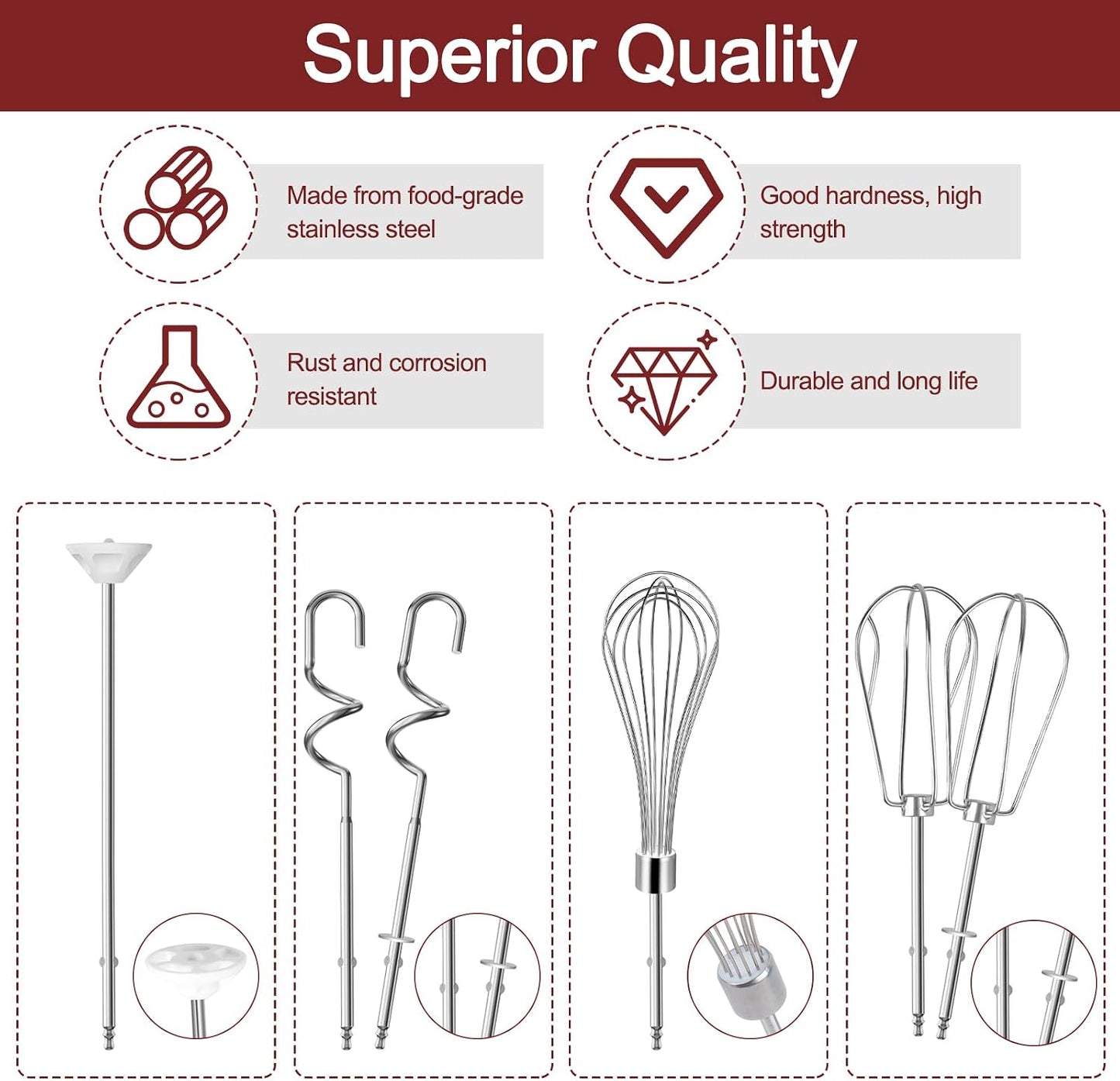 Hand Mixer Beaters Attachments for Cuisinart Hand Mixer CHM Series | 6 Pcs Hand Mixer Beaters Dough Hook and Blending Rod for Cuisinart Hand Mixer Attachments CHM-3 CHM-5 CHM-7 HM-50 HM-70