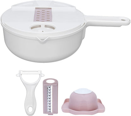 Multi Vegetable Cutter, 12 in 1 Manual Food Chopper with Hand Guard, Stainless Steel Blades, White, Kitchen Slicing Tool