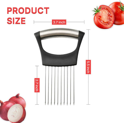 Onion Holder For Slicing, Stainless Steel Onion Cutter, Vegtable And Fruit Slicer, Onion Slicing Tool Of Potato, Egg, Avocado, Meat, Lemon And Other Kitchen Utensils