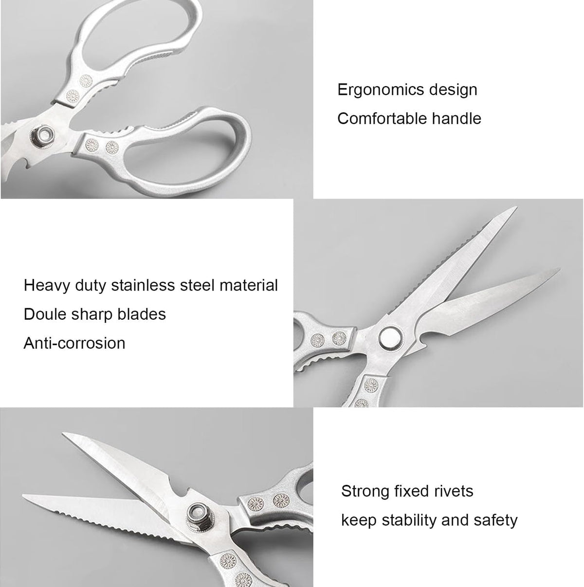 Kitchen Scissors Heavy Duty Stainless Steel Kitchen Shears Sharp Food Cooking Dishwasher Safe Scissors for Meat Chicken Poultry Fish Meat Herbs