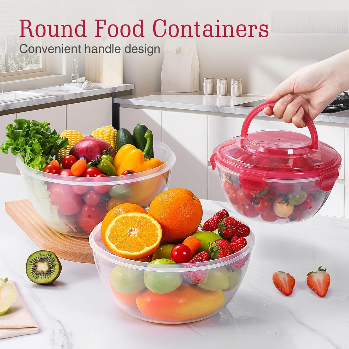 15 Piece Mixing Bowls with Lids Set, Super Large(6.87-0.21QT) Plastic Nesting Bowls 6 Prep Bowls 6 Lids 1 Colander 2-in-1 Spoon Microwave Dishwasher Safe for Preparing Mixing Serving Storing