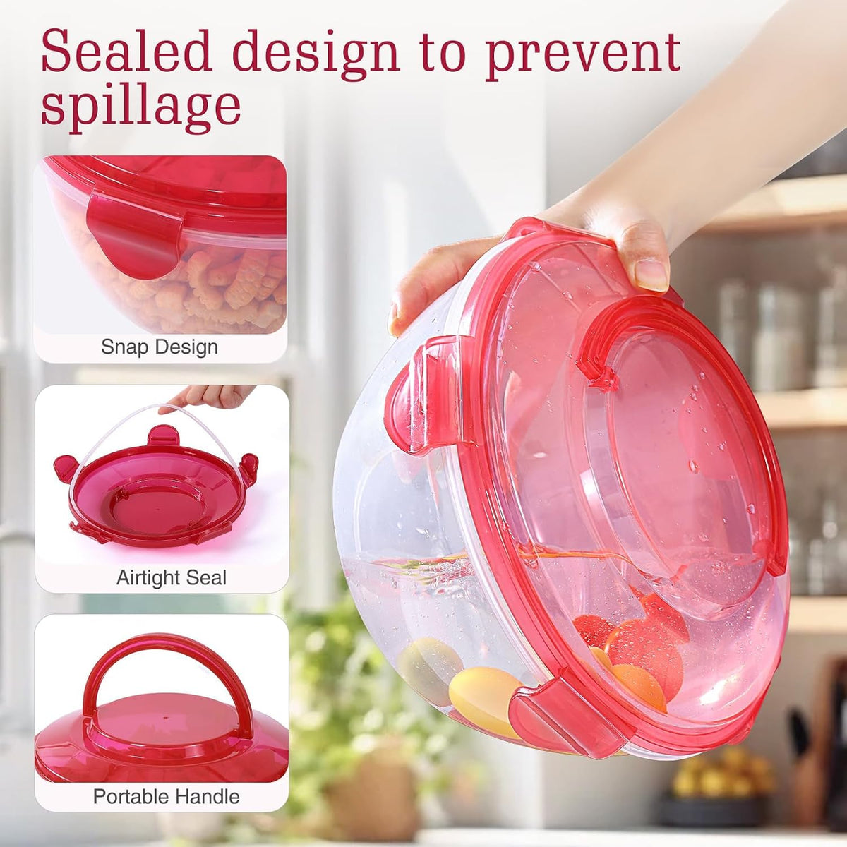 15 Piece Mixing Bowls with Lids Set, Super Large(6.87-0.21QT) Plastic Nesting Bowls 6 Prep Bowls 6 Lids 1 Colander 2-in-1 Spoon Microwave Dishwasher Safe for Preparing Mixing Serving Storing