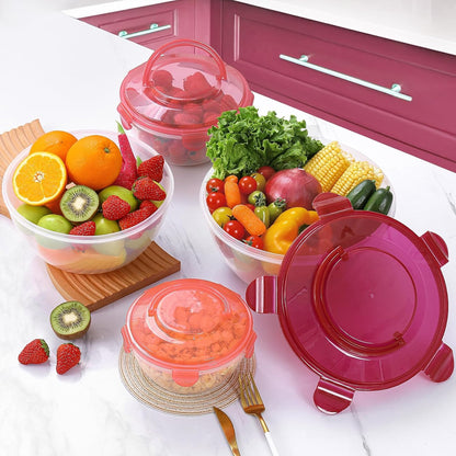 15 Piece Mixing Bowls with Lids Set, Super Large(6.87-0.21QT) Plastic Nesting Bowls 6 Prep Bowls 6 Lids 1 Colander 2-in-1 Spoon Microwave Dishwasher Safe for Preparing Mixing Serving Storing