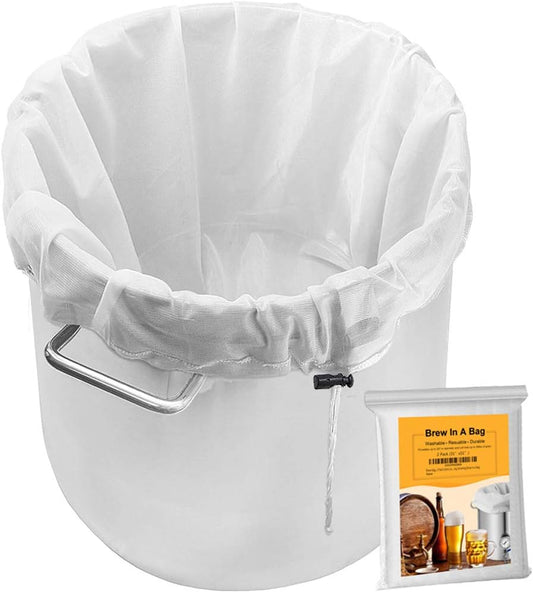 2 Pack 26"×22" Brew Bag Reusable Mesh Strainer for Wine Beer Brewing | BIAB, Fits Kettle Up To 17 In, Holds 20 Lbs, Nylon Cheesecloth, BPA-Free, Drawstring Strainer for Cider Fruit Wine Cold Brew