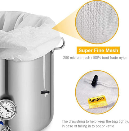 2 Pack 26"×22" Brew Bag Reusable Mesh Strainer for Wine Beer Brewing | BIAB, Fits Kettle Up To 17 In, Holds 20 Lbs, Nylon Cheesecloth, BPA-Free, Drawstring Strainer for Cider Fruit Wine Cold Brew