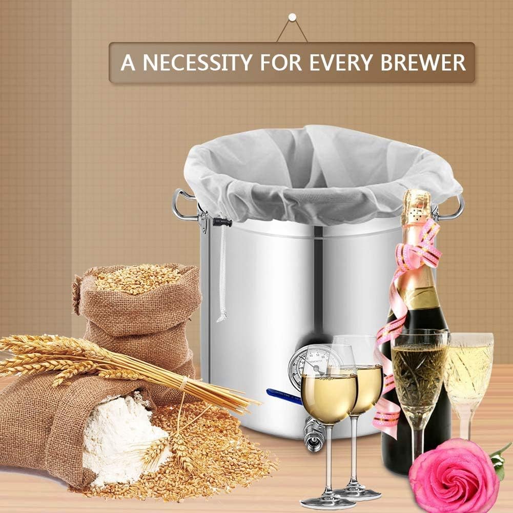2 Pack 26"×22" Brew Bag Reusable Mesh Strainer for Wine Beer Brewing | BIAB, Fits Kettle Up To 17 In, Holds 20 Lbs, Nylon Cheesecloth, BPA-Free, Drawstring Strainer for Cider Fruit Wine Cold Brew