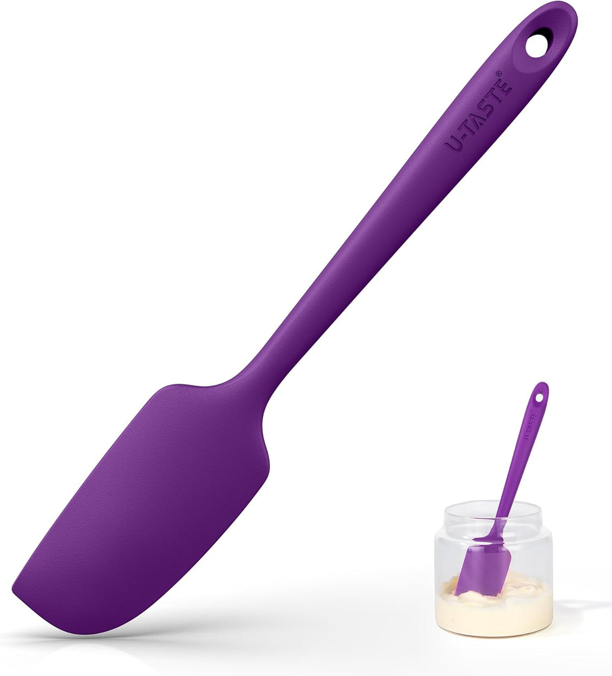 Small Mini Silicone Spatula, 9in Rubber Jar Bowl Scraper, Purple | 600ºF Heat-Resistant Food-Grade Tiny Spatula for Kitchen Use, Flexible Baking Utensil for Mixing Scraping Jam in Bowl or Cup