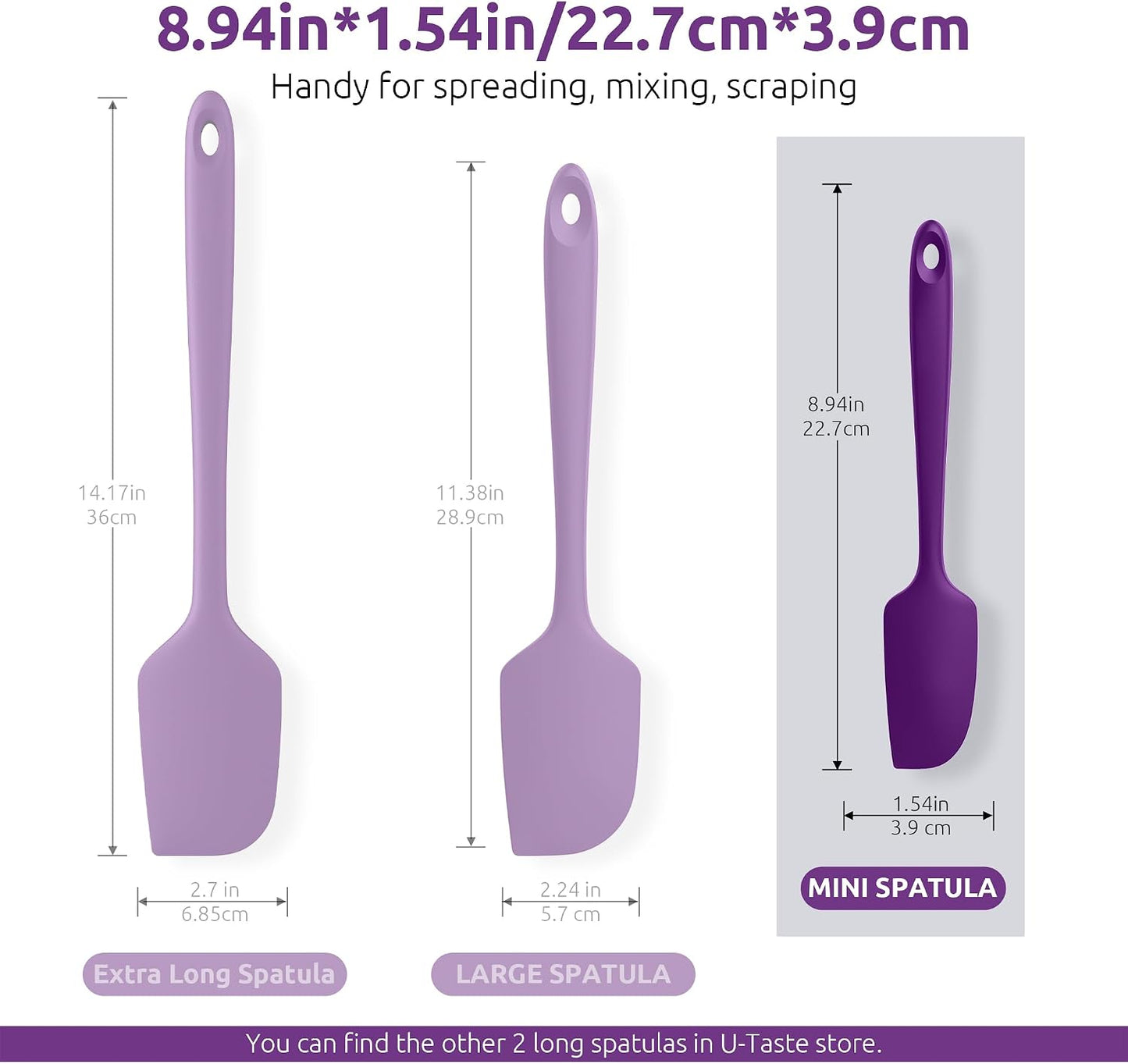 Small Mini Silicone Spatula, 9in Rubber Jar Bowl Scraper, Purple | 600ºF Heat-Resistant Food-Grade Tiny Spatula for Kitchen Use, Flexible Baking Utensil for Mixing Scraping Jam in Bowl or Cup