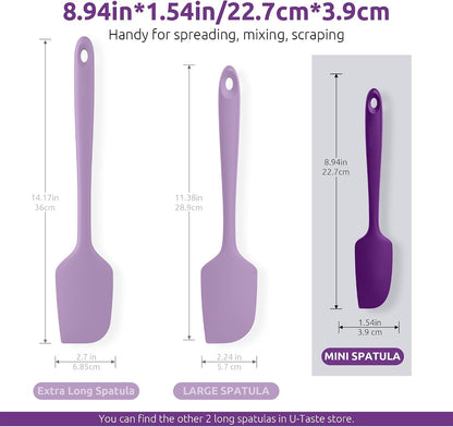 Small Mini Silicone Spatula, 9in Rubber Jar Bowl Scraper, Purple | 600ºF Heat-Resistant Food-Grade Tiny Spatula for Kitchen Use, Flexible Baking Utensil for Mixing Scraping Jam in Bowl or Cup