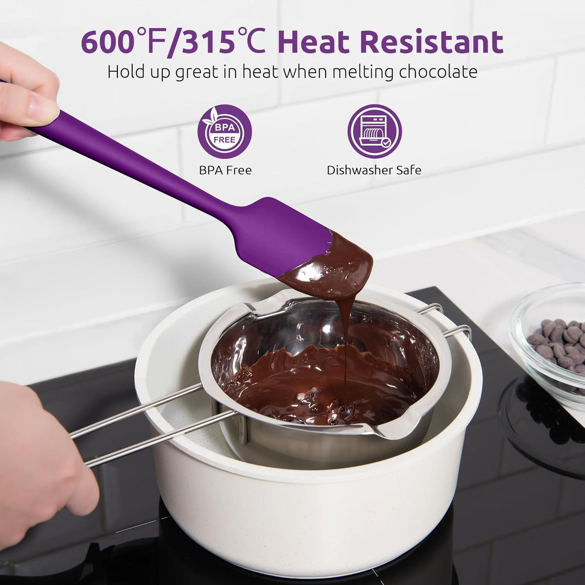 Small Mini Silicone Spatula, 9in Rubber Jar Bowl Scraper, Purple | 600ºF Heat-Resistant Food-Grade Tiny Spatula for Kitchen Use, Flexible Baking Utensil for Mixing Scraping Jam in Bowl or Cup