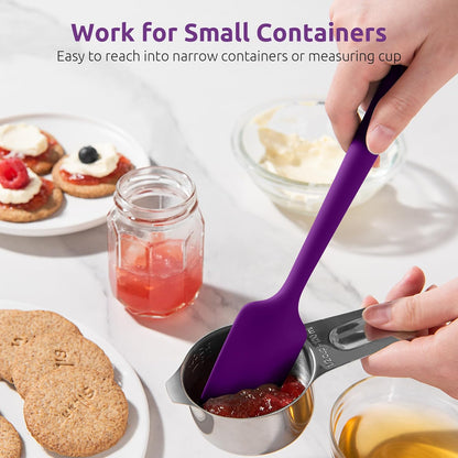 Small Mini Silicone Spatula, 9in Rubber Jar Bowl Scraper, Purple | 600ºF Heat-Resistant Food-Grade Tiny Spatula for Kitchen Use, Flexible Baking Utensil for Mixing Scraping Jam in Bowl or Cup