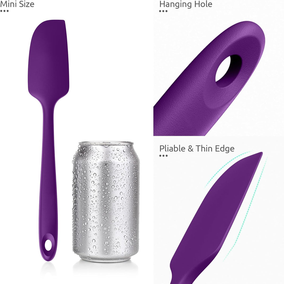 Small Mini Silicone Spatula, 9in Rubber Jar Bowl Scraper, Purple | 600ºF Heat-Resistant Food-Grade Tiny Spatula for Kitchen Use, Flexible Baking Utensil for Mixing Scraping Jam in Bowl or Cup