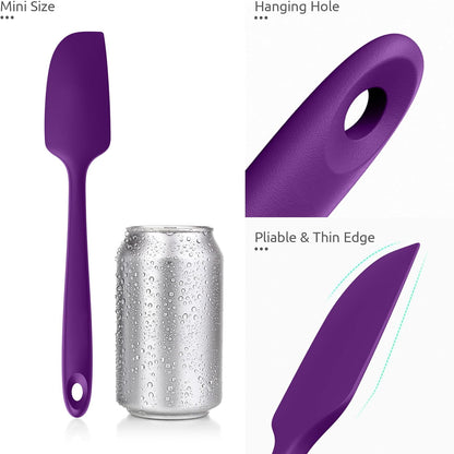Small Mini Silicone Spatula, 9in Rubber Jar Bowl Scraper, Purple | 600ºF Heat-Resistant Food-Grade Tiny Spatula for Kitchen Use, Flexible Baking Utensil for Mixing Scraping Jam in Bowl or Cup