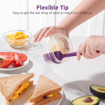 Small Mini Silicone Spatula, 9in Rubber Jar Bowl Scraper, Purple | 600ºF Heat-Resistant Food-Grade Tiny Spatula for Kitchen Use, Flexible Baking Utensil for Mixing Scraping Jam in Bowl or Cup