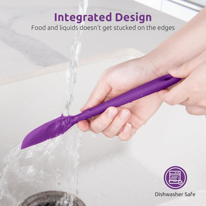 Small Mini Silicone Spatula, 9in Rubber Jar Bowl Scraper, Purple | 600ºF Heat-Resistant Food-Grade Tiny Spatula for Kitchen Use, Flexible Baking Utensil for Mixing Scraping Jam in Bowl or Cup