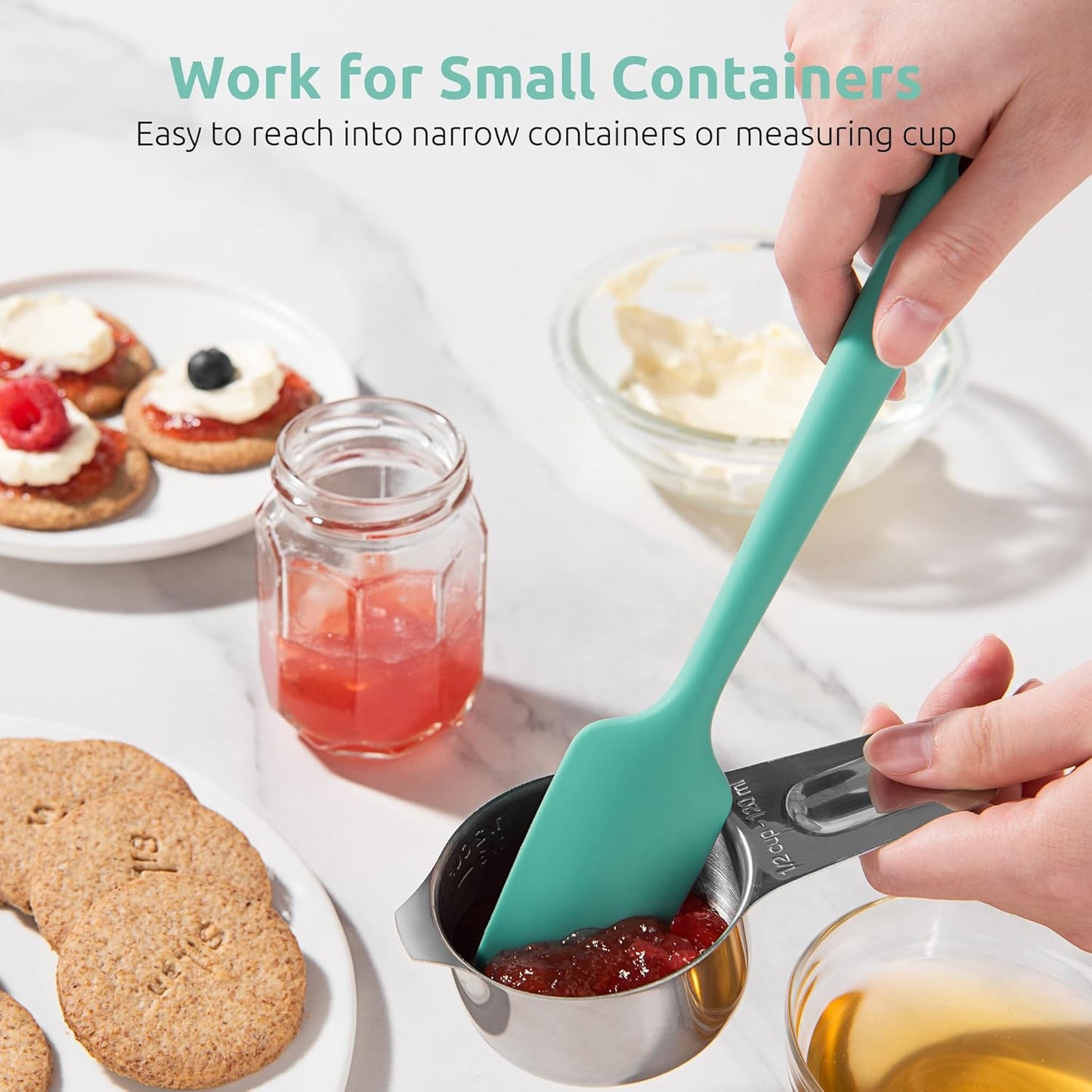 Small Mini Silicone Spatula, 9in Rubber Jar Bowl Scraper, Purple | 600ºF Heat-Resistant Food-Grade Tiny Spatula for Kitchen Use, Flexible Baking Utensil for Mixing Scraping Jam in Bowl or Cup