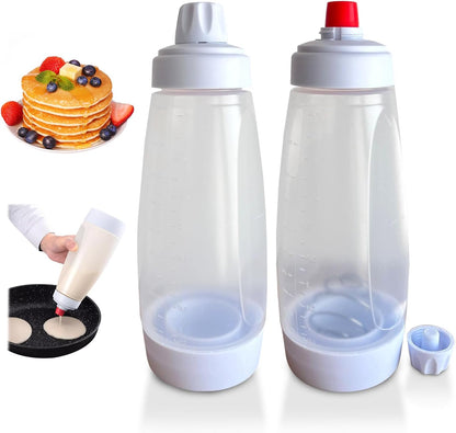 2 Packs of Pancake Batter Dispenser,1000ml Squeeze Pancake Dispenser Mixer Bottle with Stainless Steel wire Ball,Suitable for Pancakes Crepes Waffle Muffins Qatayef Cupcak