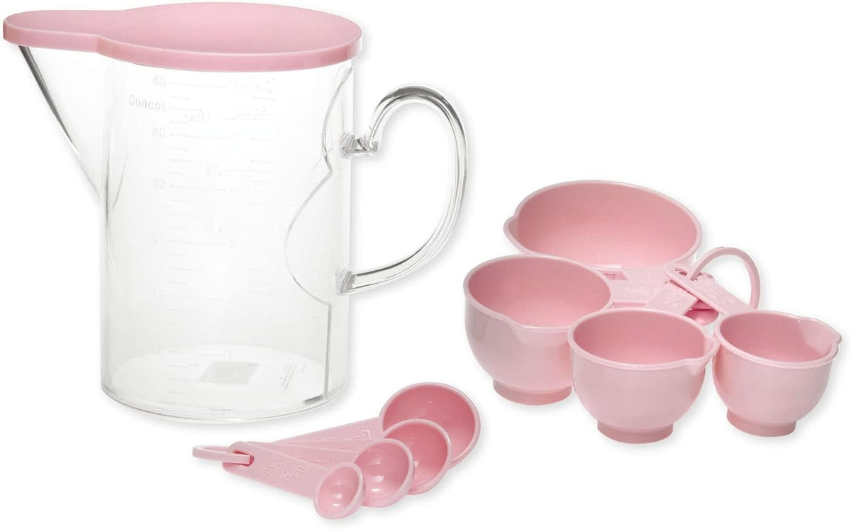 Measuring Cups and Measuring Spoons Set of 10 Pieces, Plastic Multi-Purpose Home Essentials Cooking, and Baking Tools BPA Free Dishwasher Safe for Liquid and Dry (Pink)