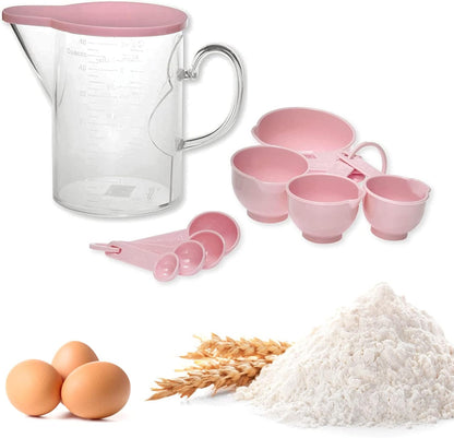 Measuring Cups and Measuring Spoons Set of 10 Pieces, Plastic Multi-Purpose Home Essentials Cooking, and Baking Tools BPA Free Dishwasher Safe for Liquid and Dry (Pink)