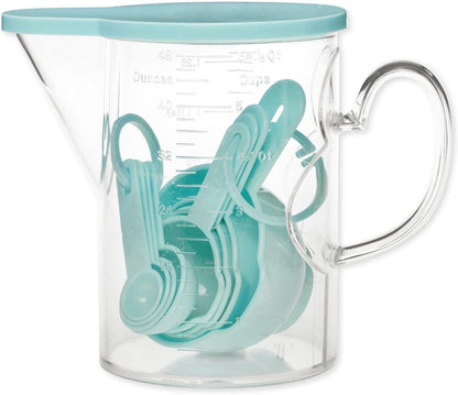 Measuring Cups and Measuring Spoons Set of 10 Pieces, Plastic Multi-Purpose Home Essentials Cooking, and Baking Tools BPA Free Dishwasher Safe for Liquid and Dry (Pink)