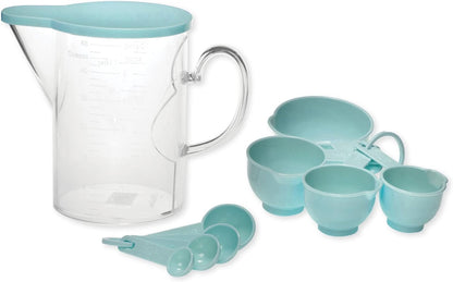 Measuring Cups and Measuring Spoons Set of 10 Pieces, Plastic Multi-Purpose Home Essentials Cooking, and Baking Tools BPA Free Dishwasher Safe for Liquid and Dry (Pink)