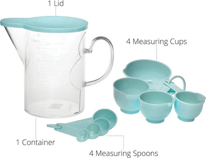 Measuring Cups and Measuring Spoons Set of 10 Pieces, Plastic Multi-Purpose Home Essentials Cooking, and Baking Tools BPA Free Dishwasher Safe for Liquid and Dry (Pink)