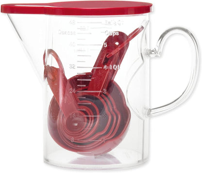 Measuring Cups and Measuring Spoons Set of 10 Pieces, Plastic Multi-Purpose Home Essentials Cooking, and Baking Tools BPA Free Dishwasher Safe for Liquid and Dry (Pink)
