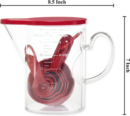 Measuring Cups and Measuring Spoons Set of 10 Pieces, Plastic Multi-Purpose Home Essentials Cooking, and Baking Tools BPA Free Dishwasher Safe for Liquid and Dry (Pink)